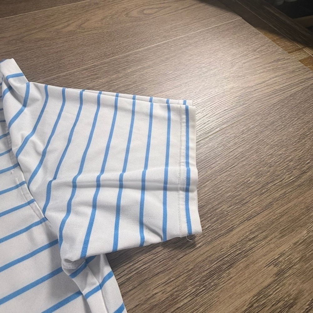 Southern Tide Club Mens Large Blue White Striped Performance Polo Shirt Golf - Picture 15 of 16